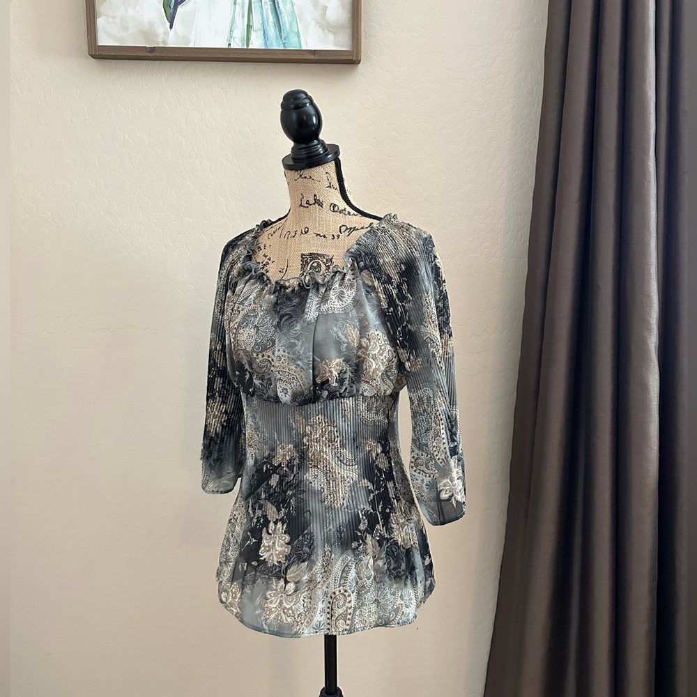 Sere Nade Sheer Blue and Black Blouse